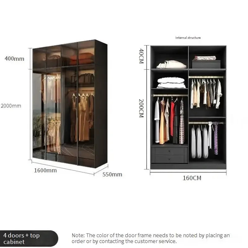 Glass Doors Wardrobes Luxury Household Inside Lights Black Night Sensor Light Novelty Closet Vent Garderobe Bedroom Furniture