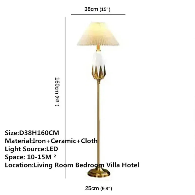 CEDRIC American Retro Floor Lamp European Luxurious Bedroom Living Room Beside The Sofa Villa Hotel Decorative Standing Light