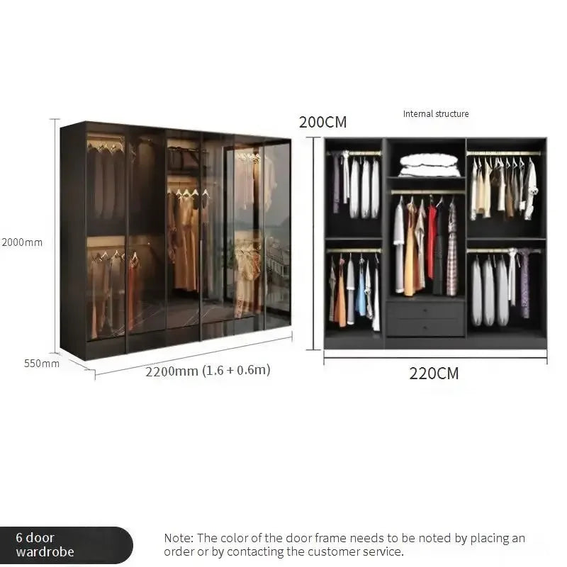 Glass Doors Wardrobes Luxury Household Inside Lights Black Night Sensor Light Novelty Closet Vent Garderobe Bedroom Furniture