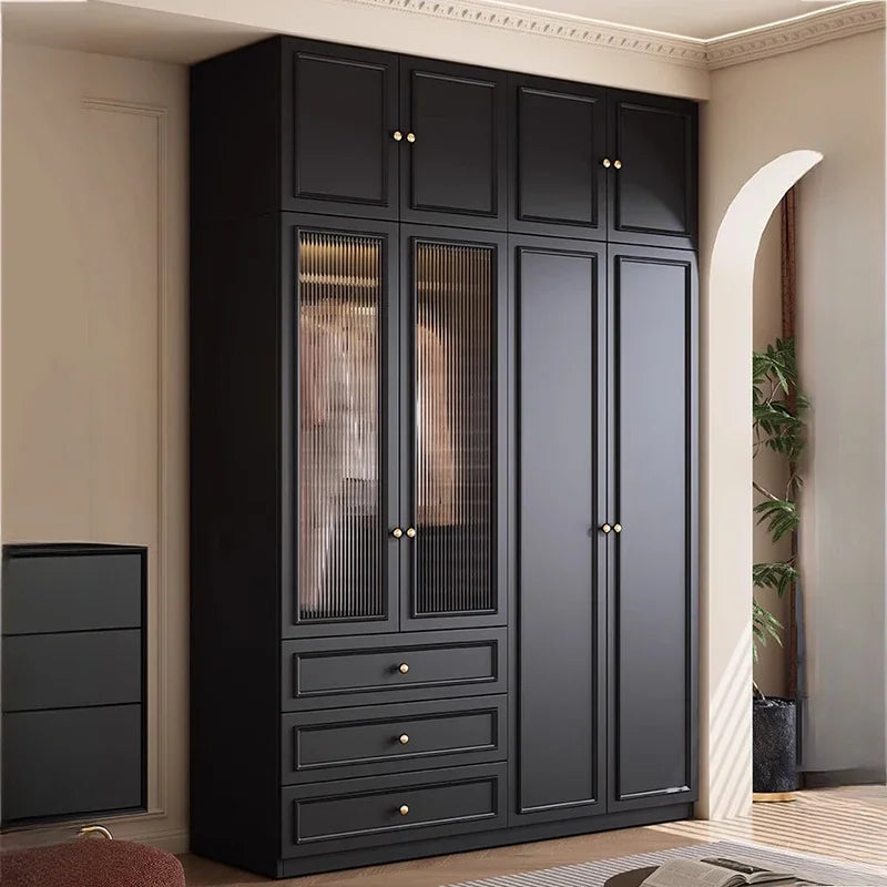 Nordic Tall Glass Wardrobe Luxury Drawers Black Clothes Bedroom Closet Organizer Storage Girls Guarda Roupas Furniture Home