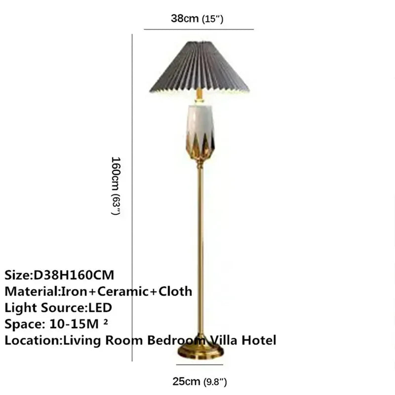 CEDRIC American Retro Floor Lamp European Luxurious Bedroom Living Room Beside The Sofa Villa Hotel Decorative Standing Light