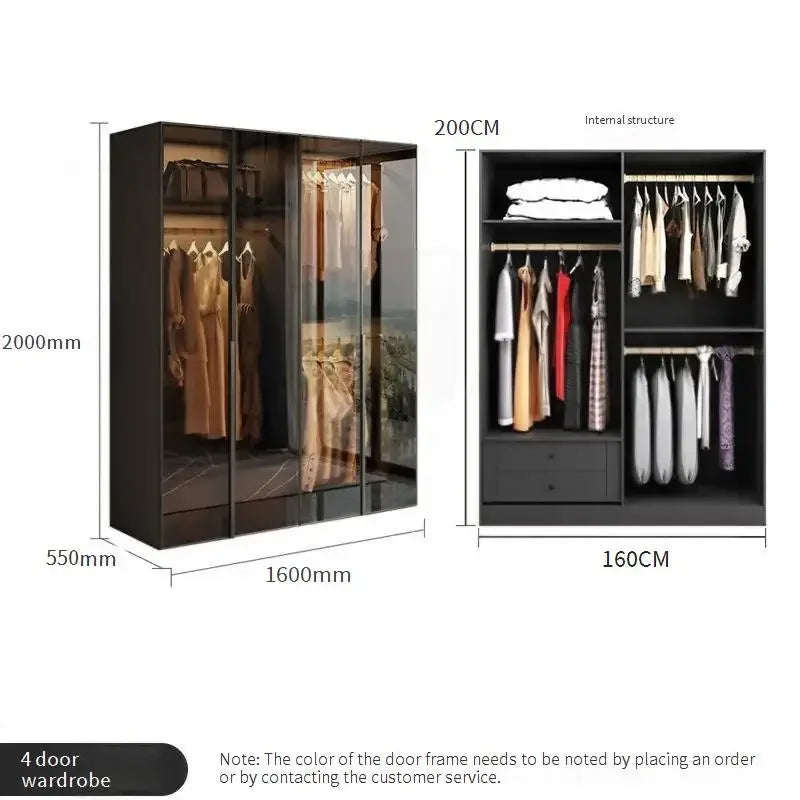 Glass Doors Wardrobes Luxury Household Inside Lights Black Night Sensor Light Novelty Closet Vent Garderobe Bedroom Furniture