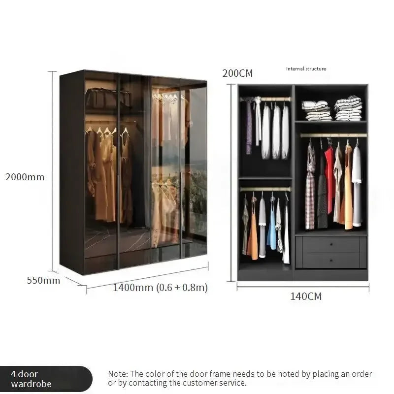 Glass Doors Wardrobes Luxury Household Inside Lights Black Night Sensor Light Novelty Closet Vent Garderobe Bedroom Furniture