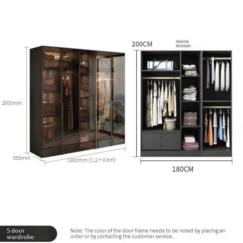 Glass Doors Wardrobes Luxury Household Inside Lights Black Night Sensor Light Novelty Closet Vent Garderobe Bedroom Furniture