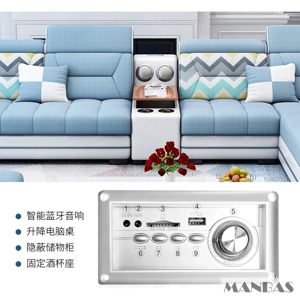 Big U-Shape Coth Living Room Sofa Sets with USB, Speaker, Stools, Bluetooth - MANBAS Fabric Sectional Sofas for Home Furniture