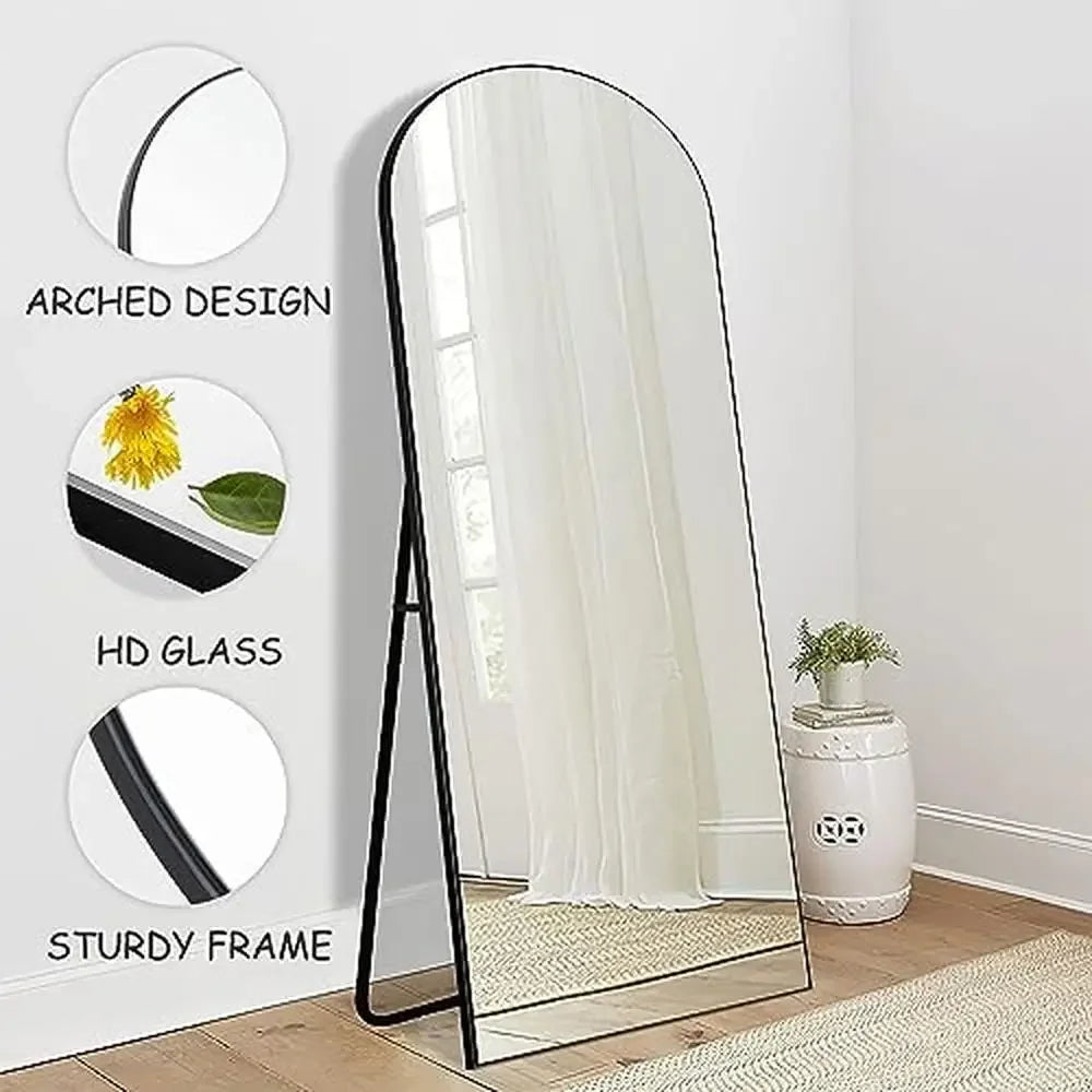 71"x31" Modern Arched-Top Floor Mirror with Standing Holder Bedroom Dressing Wall Mirror Explosion-Proof Glass Full Length