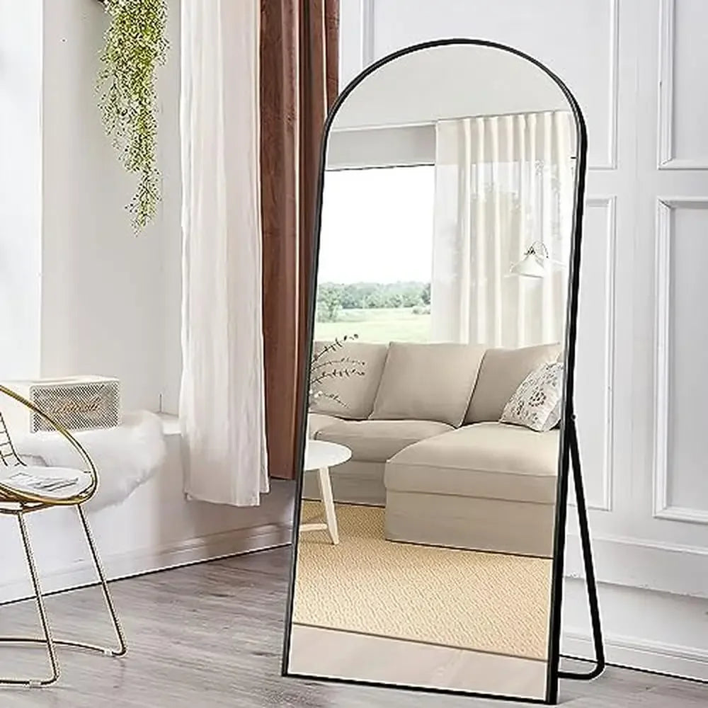 71"x31" Modern Arched-Top Floor Mirror with Standing Holder Bedroom Dressing Wall Mirror Explosion-Proof Glass Full Length