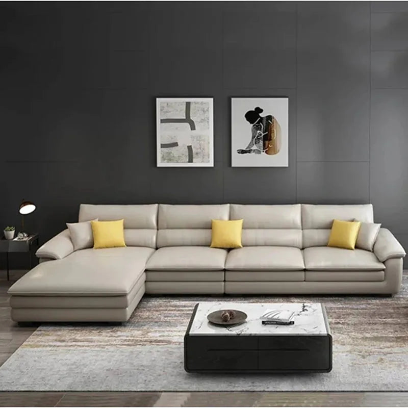 MANBAS Nordic Living Room Sofa Italian Genuine Leather Couch L-shaped Sectional Sofa Sets for Home Furniture Seating Room