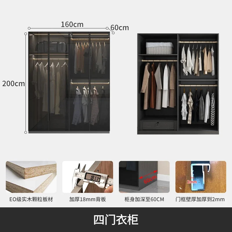 With Glass Doors Wardrobes Multilayer Luxury Storage Open Closets Wardrobes Cabinet Shelves Guarda Roupas Bedroom Furniture