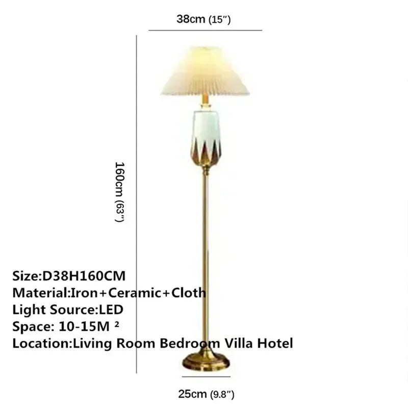 VIOLET American Retro Floor Lamp European Luxurious Bedroom Living Room Beside The Sofa Villa Hotel Decorative Standing Light