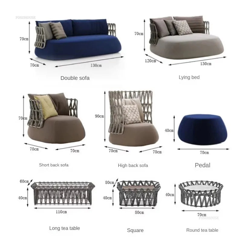 Nordic Rope Garden Sofas Courtyard Villa Open-air Leisure Sofa Chairs Hotel Balcony Backrest Lounge Chair Home Outdoor Furniture