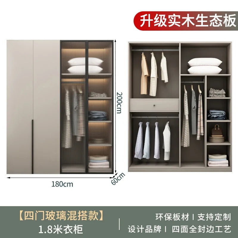 Women Glass Doors Wardrobes Large Luxury Transparent Clothes Storage Open Closet Bedroom Organizer Guarda Roupas Furniture