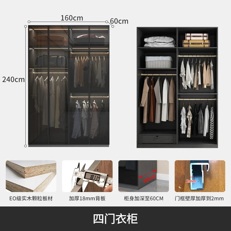 With Glass Doors Wardrobes Multilayer Luxury Storage Open Closets Wardrobes Cabinet Shelves Guarda Roupas Bedroom Furniture