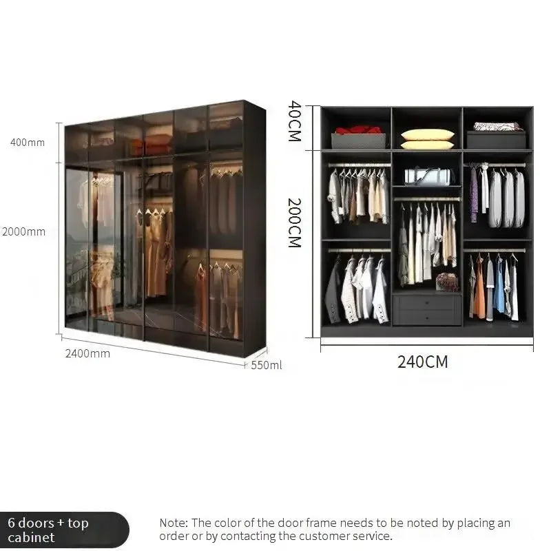 Glass Doors Wardrobes Luxury Household Inside Lights Black Night Sensor Light Novelty Closet Vent Garderobe Bedroom Furniture