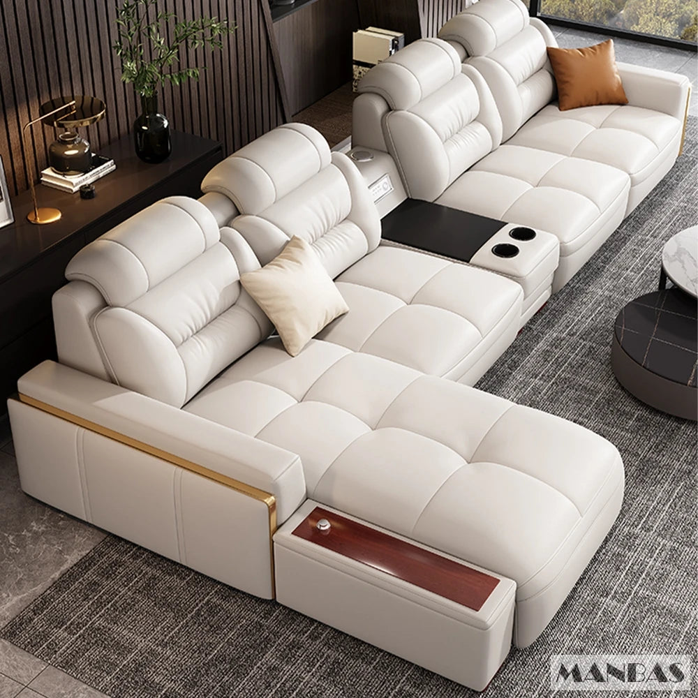 Premium Italian Genuine Leather Sectional Sofa Sets Couch Sofas with USB and Bluetooth Speaker - Linlamlim Living Room Furniture