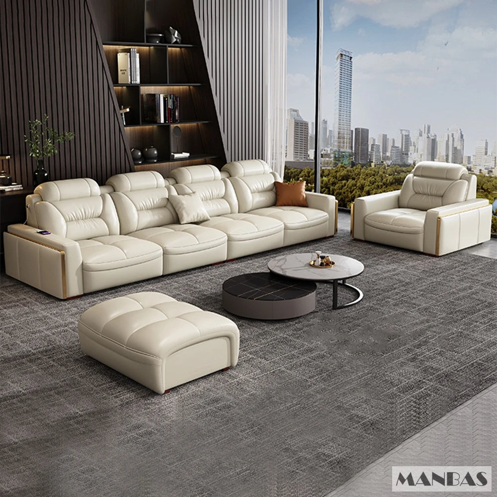 Premium Italian Genuine Leather Sectional Sofa Sets Couch Sofas with USB and Bluetooth Speaker - Linlamlim Living Room Furniture