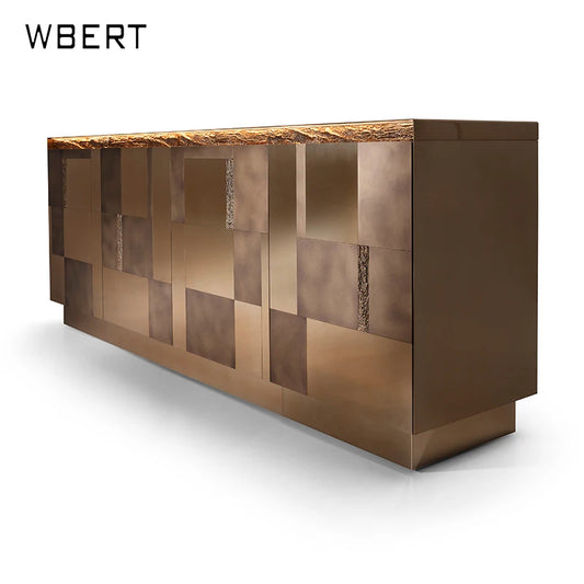 WBERT Stainless Steel Furniture Light Luxury Postmodern Rectangular Natural Marble Countertop Meeting Table Metal Side TV Stands