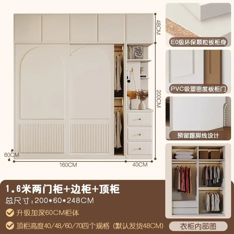 Luxury Orgnizer Freestanding Wardrobes Storage Closet Women  Essentials Sliding Door Cabinets Wardrobe Organizer White Furniture