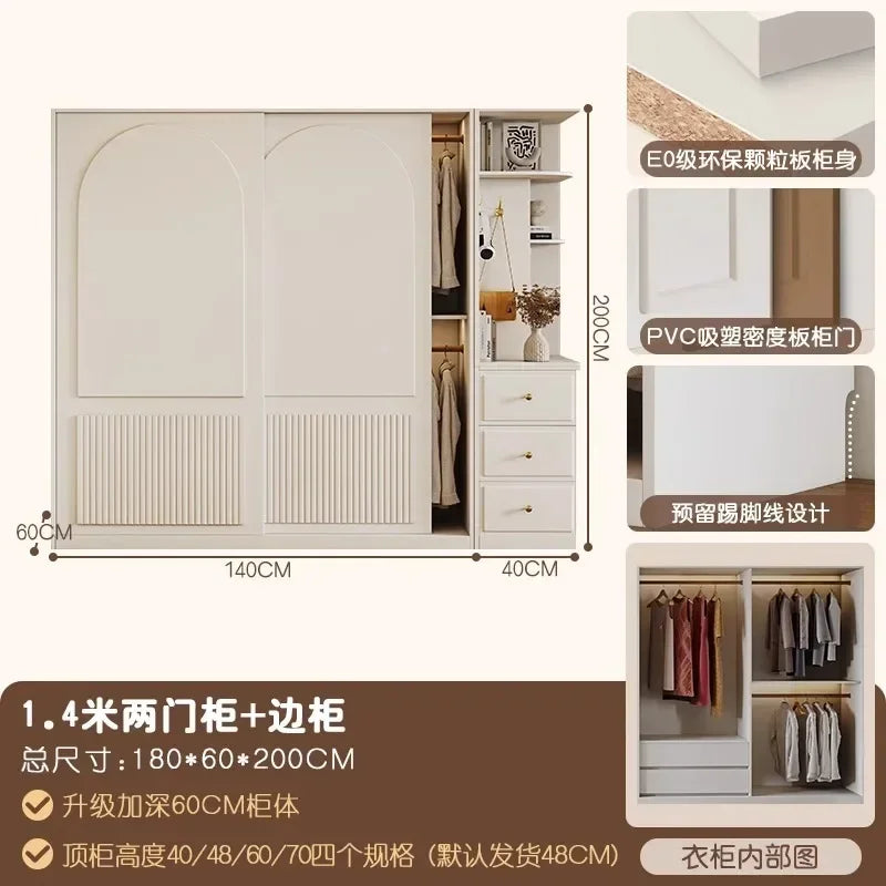 Luxury Orgnizer Freestanding Wardrobes Storage Closet Women  Essentials Sliding Door Cabinets Wardrobe Organizer White Furniture