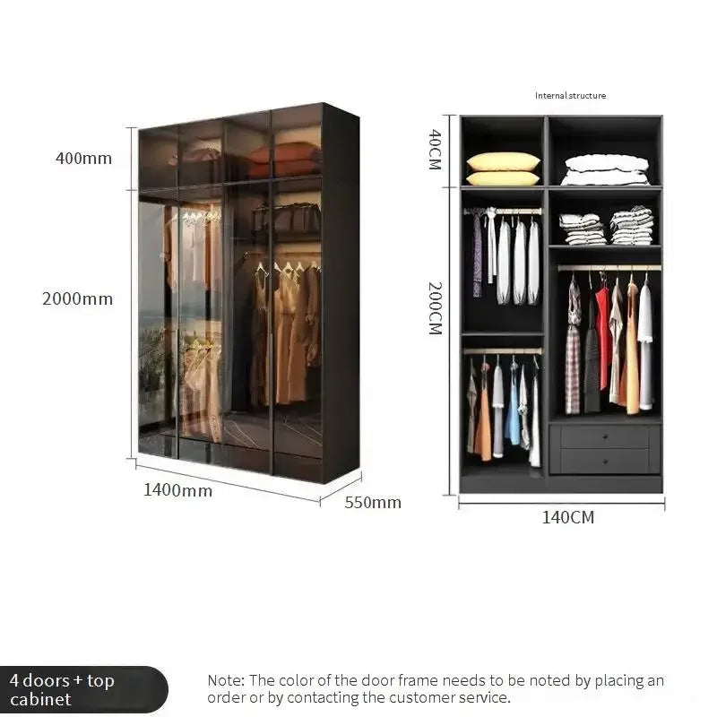 Glass Doors Wardrobes Luxury Household Inside Lights Black Night Sensor Light Novelty Closet Vent Garderobe Bedroom Furniture