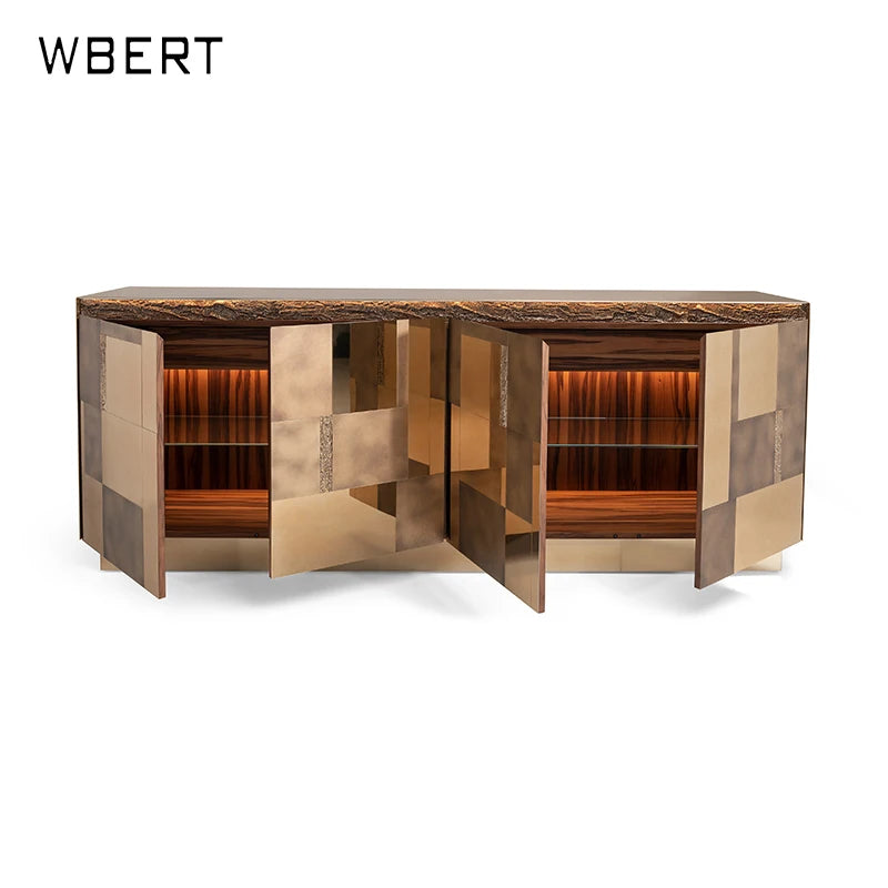 WBERT Stainless Steel Furniture Light Luxury Postmodern Rectangular Natural Marble Countertop Meeting Table Metal Side TV Stands