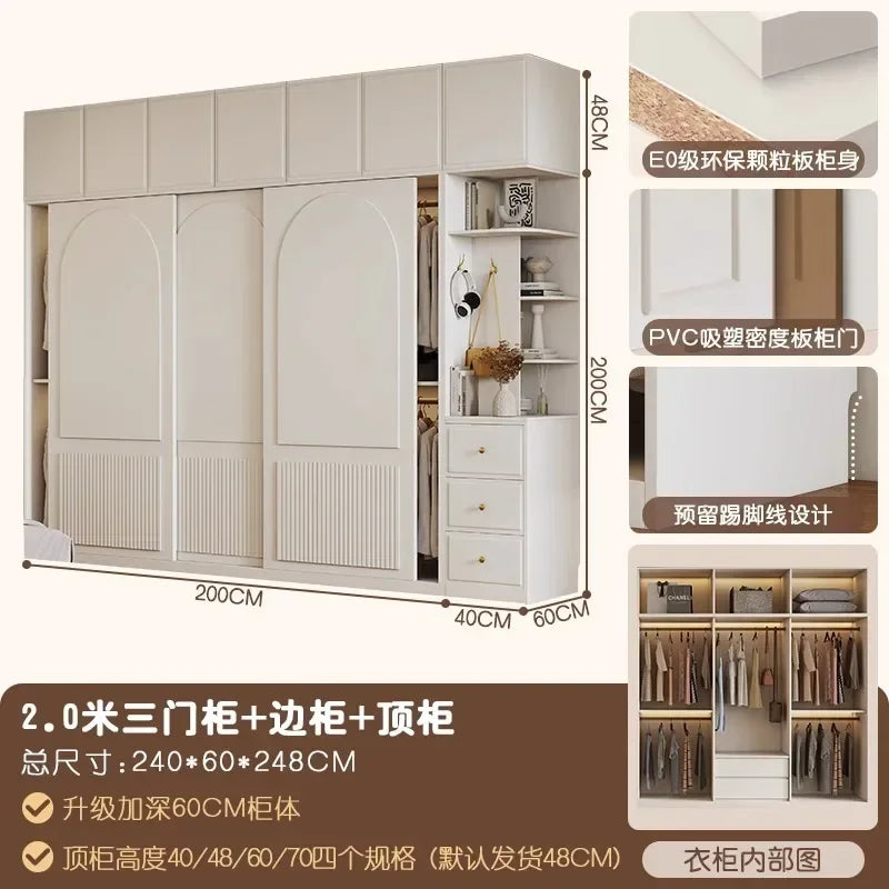 Luxury Orgnizer Freestanding Wardrobes Storage Closet Women  Essentials Sliding Door Cabinets Wardrobe Organizer White Furniture