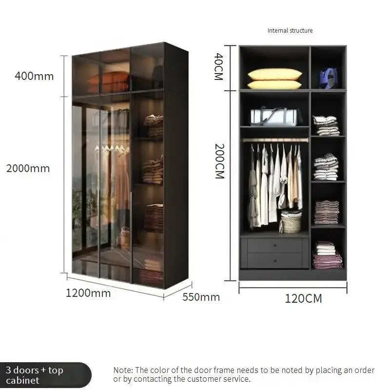 Glass Doors Wardrobes Luxury Household Inside Lights Black Night Sensor Light Novelty Closet Vent Garderobe Bedroom Furniture