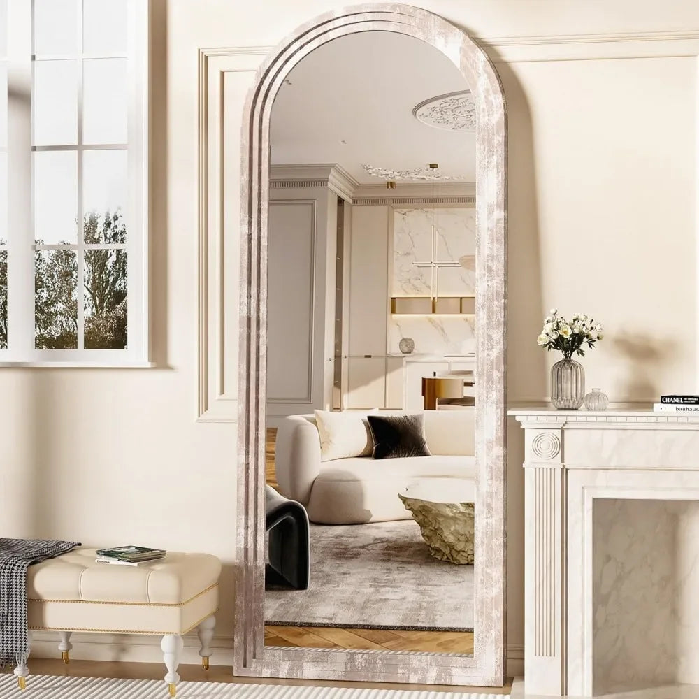 Antok Full Length Mirror, 71"×32" Wood Arched Floor Mirror Wooden Arched Mirror With Stand, Large Arched Wall Mirror|