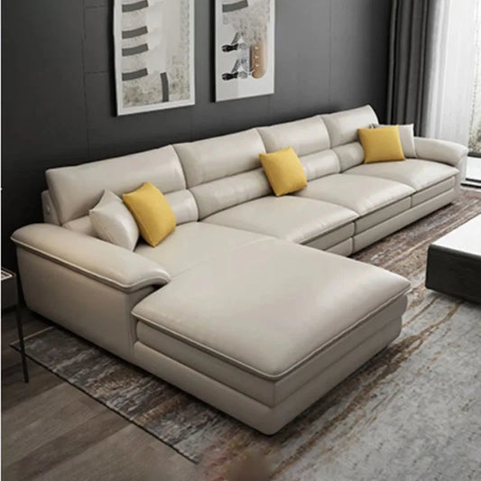 MANBAS Nordic Living Room Sofa Italian Genuine Leather Couch L-shaped Sectional Sofa Sets for Home Furniture Seating Room