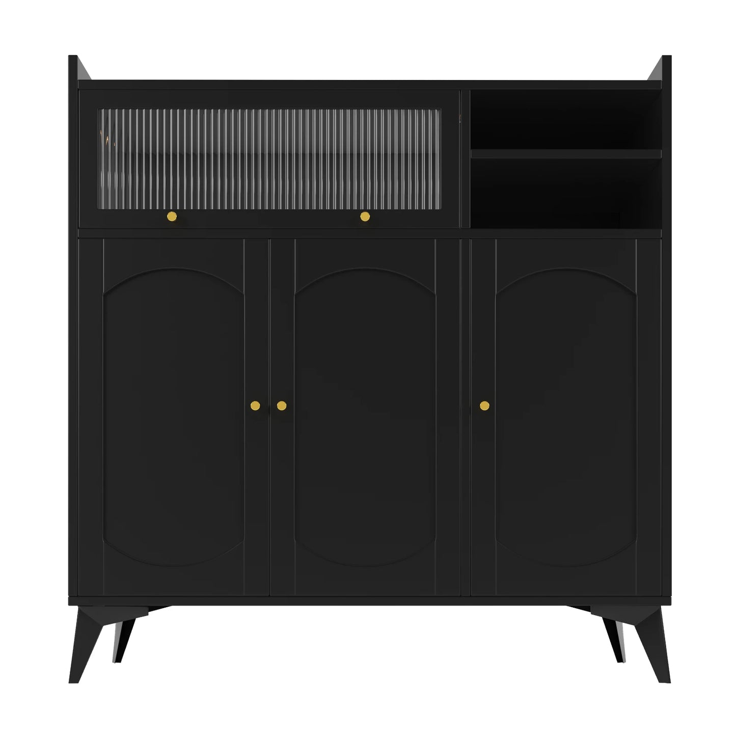 Modern Sleek Black Sideboard, Large Storage Space, With Glass Door Golden Handle, Storage Cabinet, Multifunctional Furniture