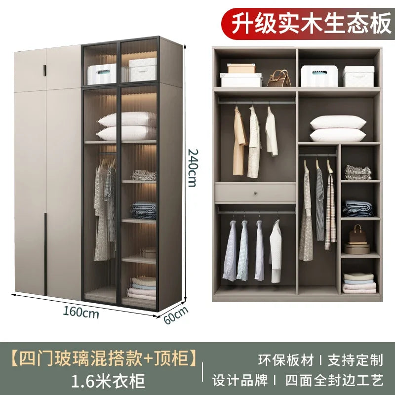 Women Glass Doors Wardrobes Large Luxury Transparent Clothes Storage Open Closet Bedroom Organizer Guarda Roupas Furniture