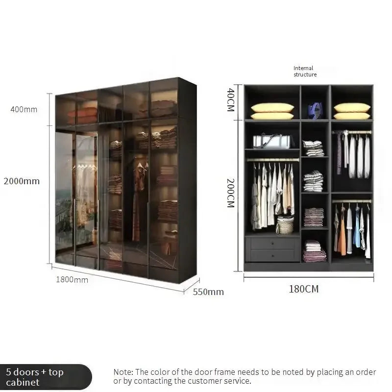 Glass Doors Wardrobes Luxury Household Inside Lights Black Night Sensor Light Novelty Closet Vent Garderobe Bedroom Furniture