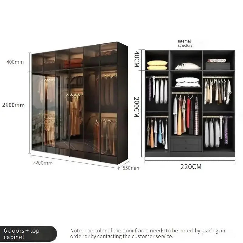 Glass Doors Wardrobes Luxury Household Inside Lights Black Night Sensor Light Novelty Closet Vent Garderobe Bedroom Furniture