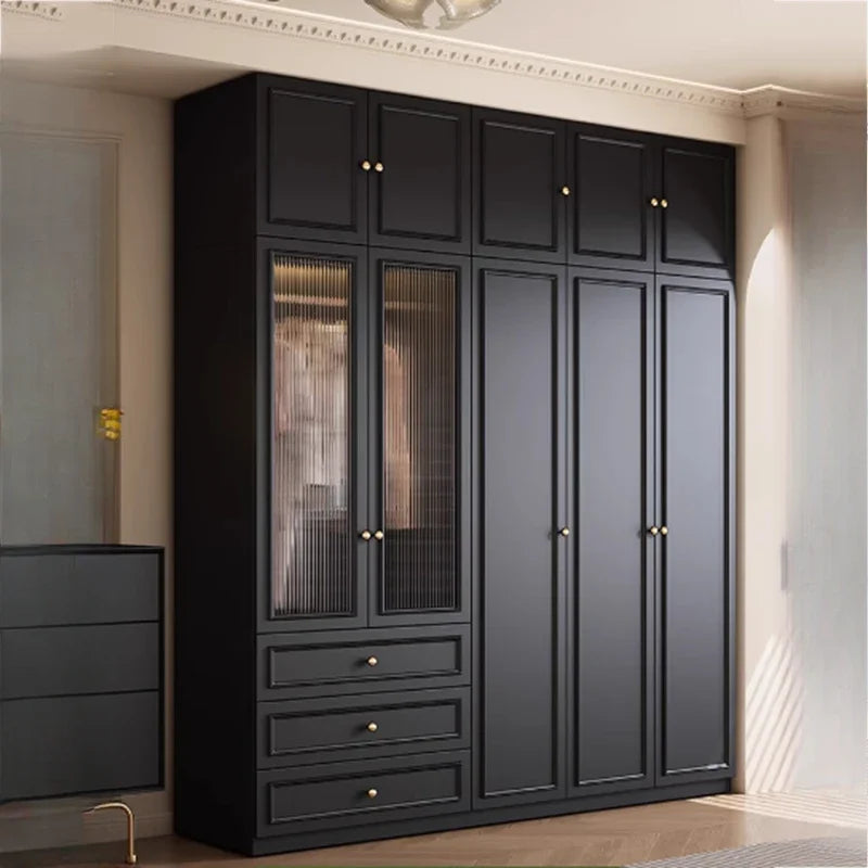 Nordic Tall Glass Wardrobe Luxury Drawers Black Clothes Bedroom Closet Organizer Storage Girls Guarda Roupas Furniture Home