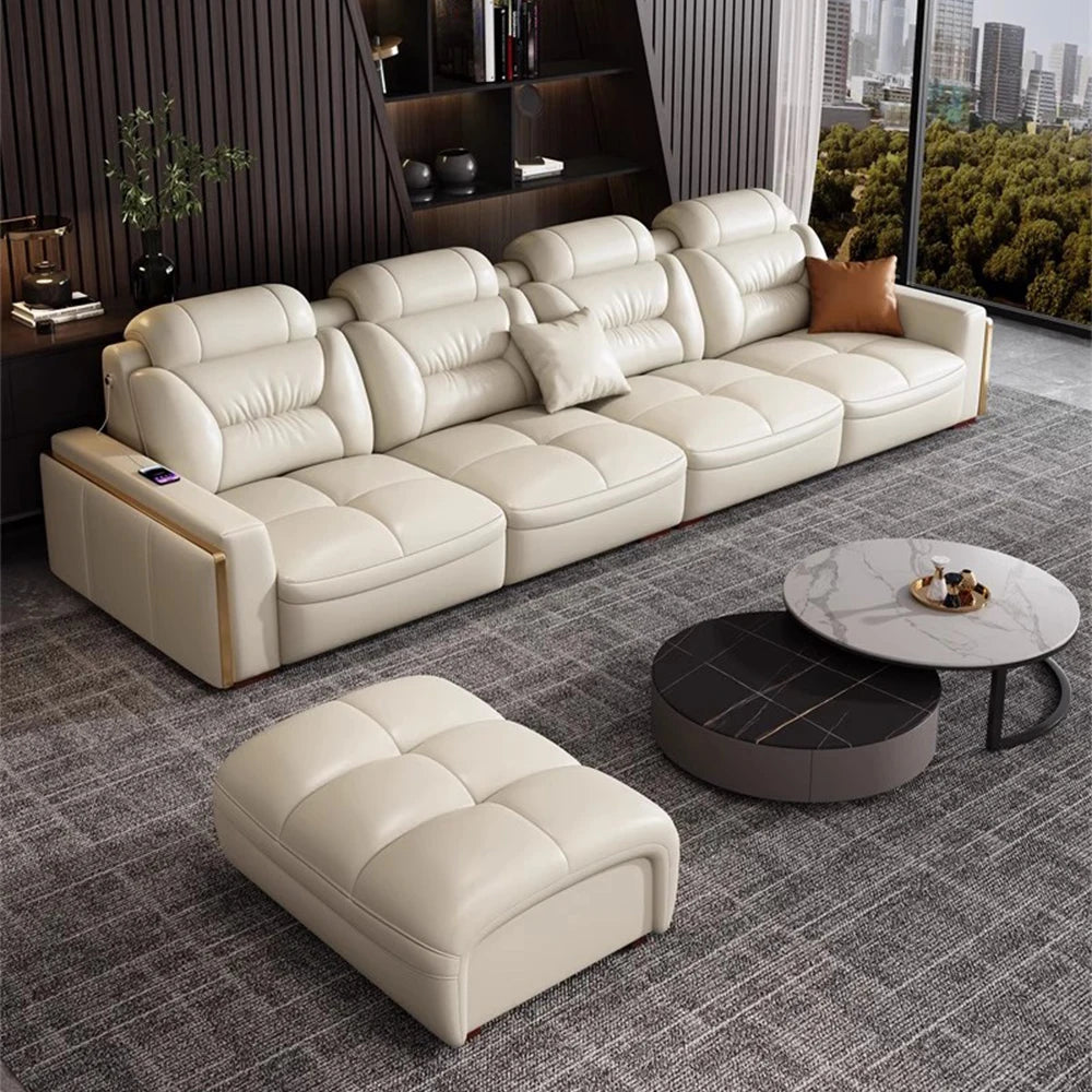 Premium Italian Genuine Leather Sectional Sofa Sets Couch Sofas with USB and Bluetooth Speaker - Linlamlim Living Room Furniture