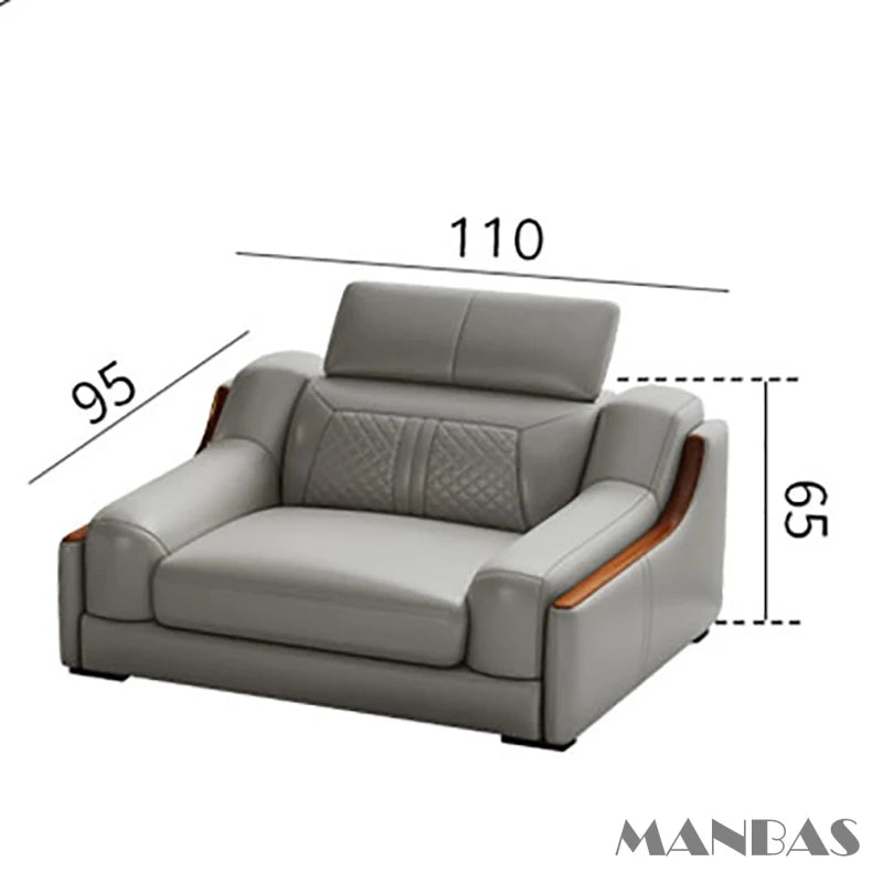 Stylish Italian Genuine Leather Sofa for Living Room with Cup Holder, USB, Adjustable Headrests & Bluetooth Speaker - MINGDIBAO