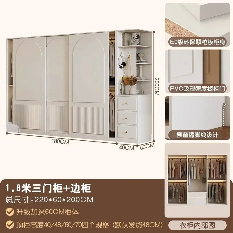 Luxury Orgnizer Freestanding Wardrobes Storage Closet Women  Essentials Sliding Door Cabinets Wardrobe Organizer White Furniture