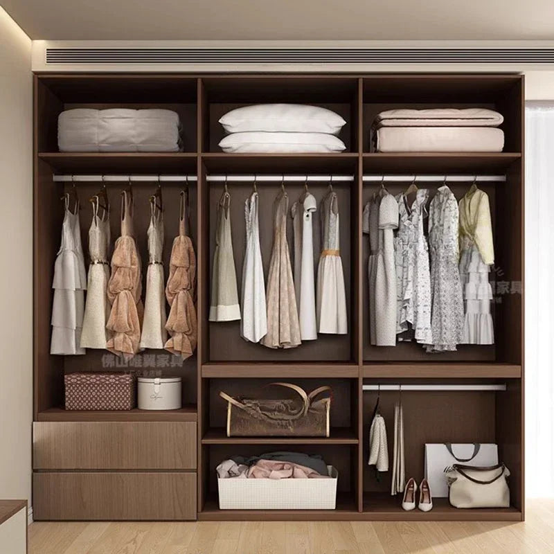 Organizer Luxury European Wardrobe Storage Open Clothes Wooden Modern Wardrobe Bedroom Designer King Vestidores Hotel Furniture