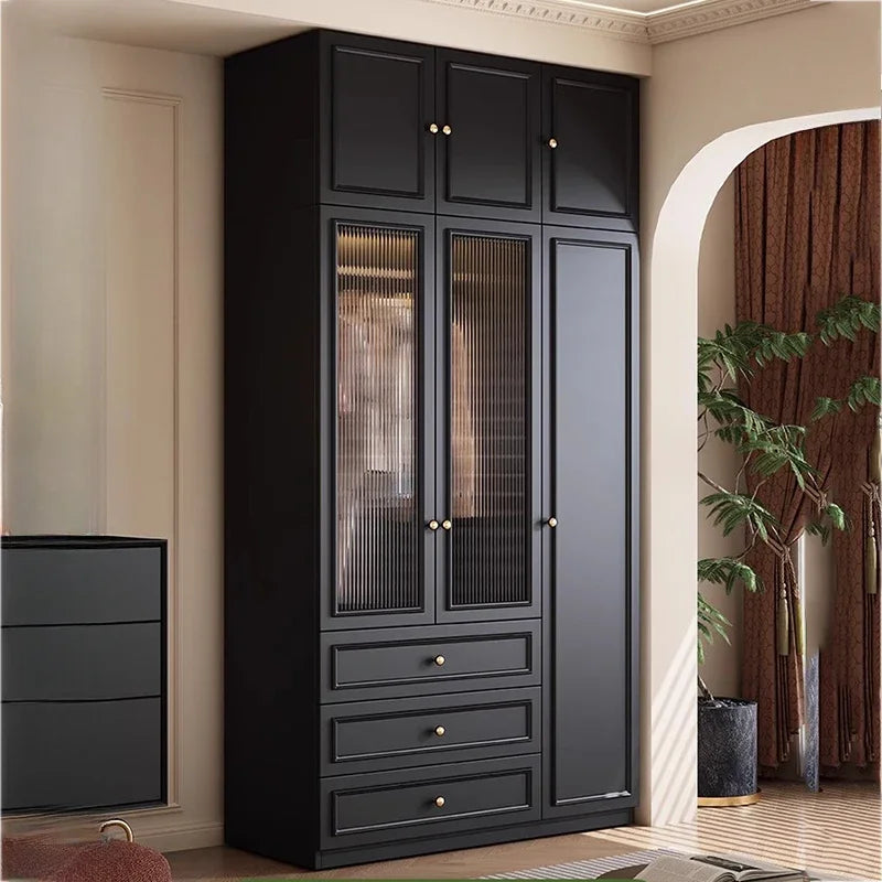 Nordic Tall Glass Wardrobe Luxury Drawers Black Clothes Bedroom Closet Organizer Storage Girls Guarda Roupas Furniture Home