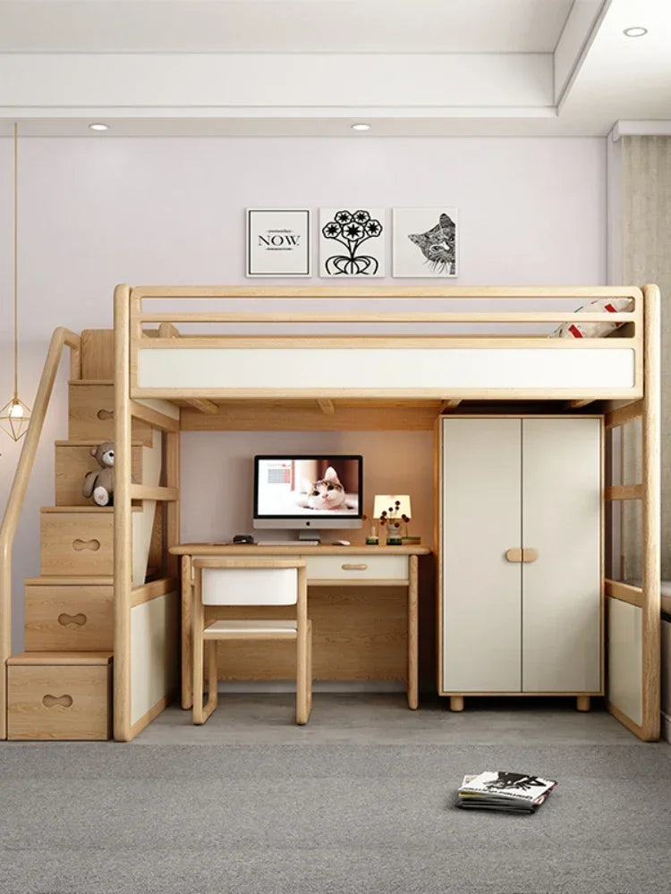 1Combined Bed Books  Cabinets under with Desk Wardrobe Children's Adult Upper and Lower Bunk Bedroom Furniture